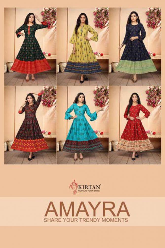 Kirtan Amayra Fancy Designer Ethnic Wear Rayon Anarkali Long Kurti Collection